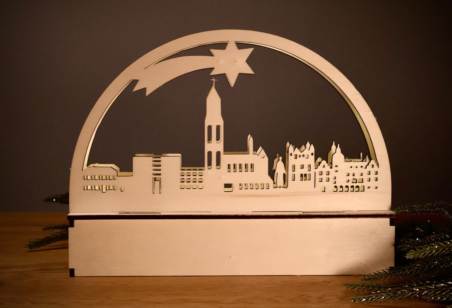 Lichterdeko Kerpen aus Pappelholz mit Lichterkette