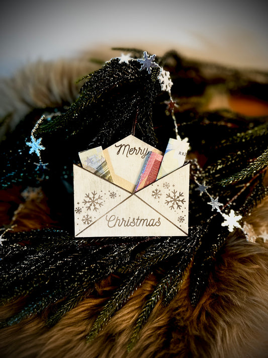 Geldgeschenk Verpackung aus Holz für Weihnachten ,,Merry Christmas“