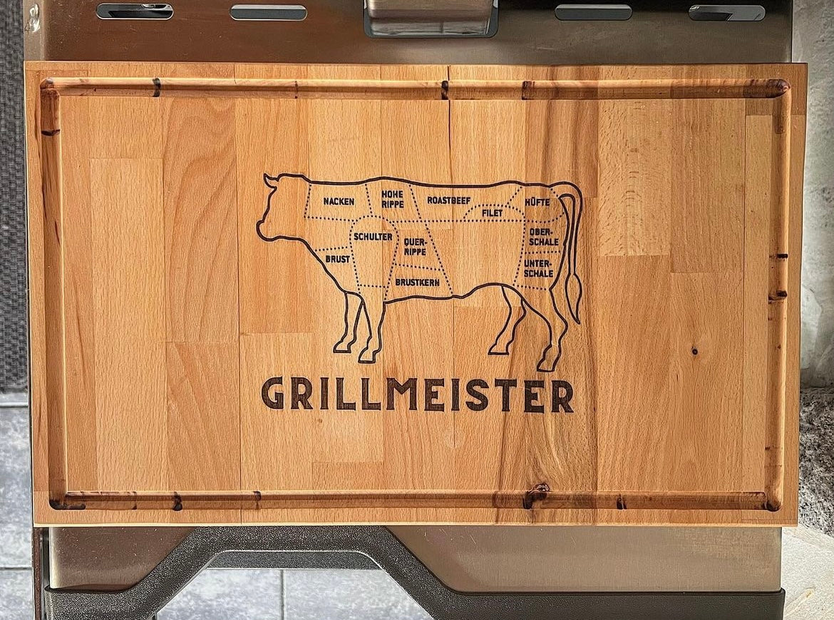 ,,Grillmeister“ Schneidebrett Buche