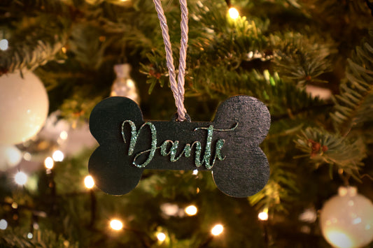 Personalisierter Hunde-Baumschmuck aus Holz mit Knochen-Ausschnitt – Individueller Anhänger für Ihren Vierbeiner