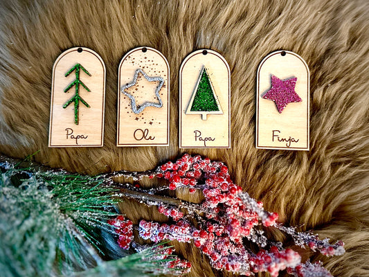 Personalisierbare Geschenkeanhänger im Glitzerdesign – 4 Motive